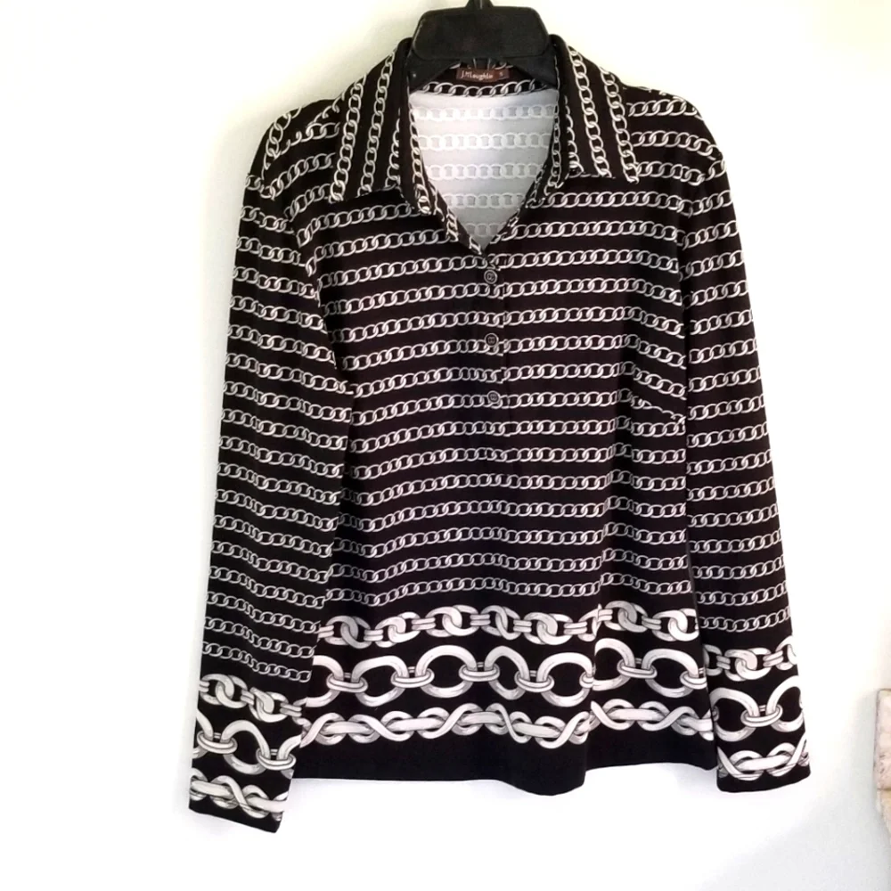 J. McLaughlin Black White Shirt with Enamel Buttons Catalina Cloth - Picture 2 of 6
